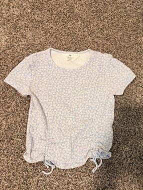 H&M Light Blue Floral Drawstring Short Sleeve Tee